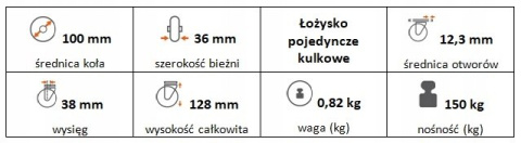 Zestaw kołowy skrętny z hamulcem 100mm otwór 12,3 Zestaw kołowy skrętny z hamulcem 100mm otwór 12,3