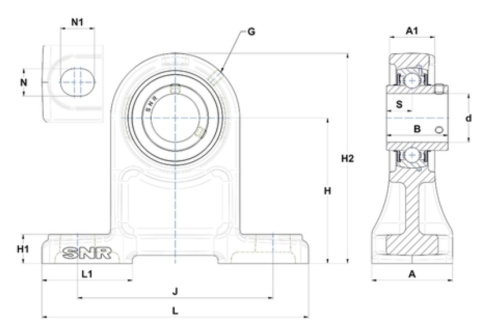 Zespół z oprawą żeliwną UCPH207.M10x1 SNR