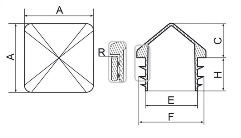 Zaślepka profila koperta 15x15 mm czarna kwadrat 5szt.