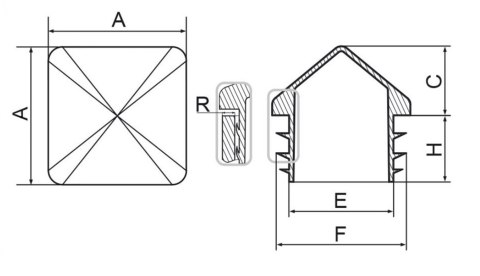 Zaślepka profila koperta 70x70 mm szara 5szt.